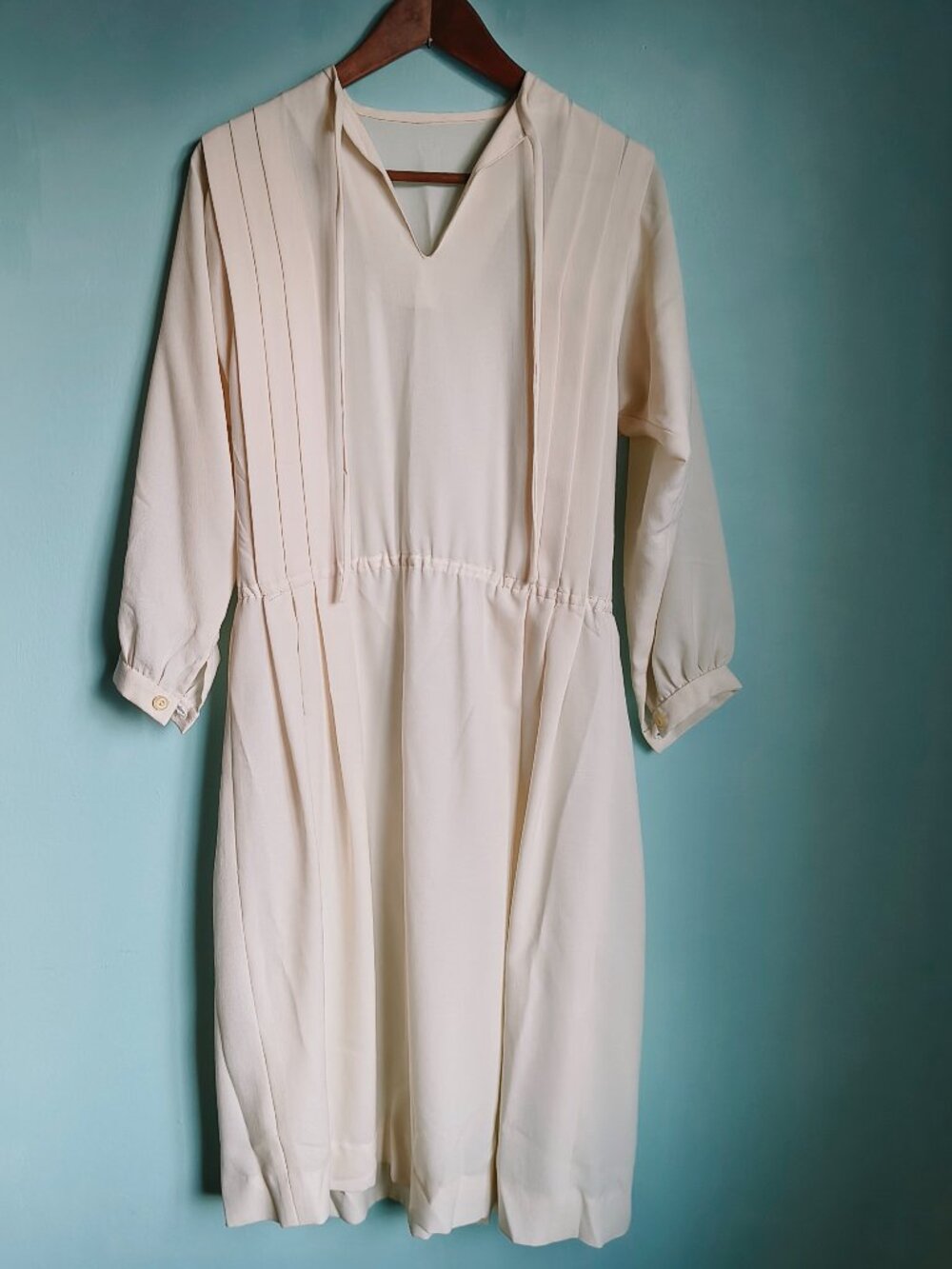 Vintage 70s sheer dress midi, cream, size 8/10